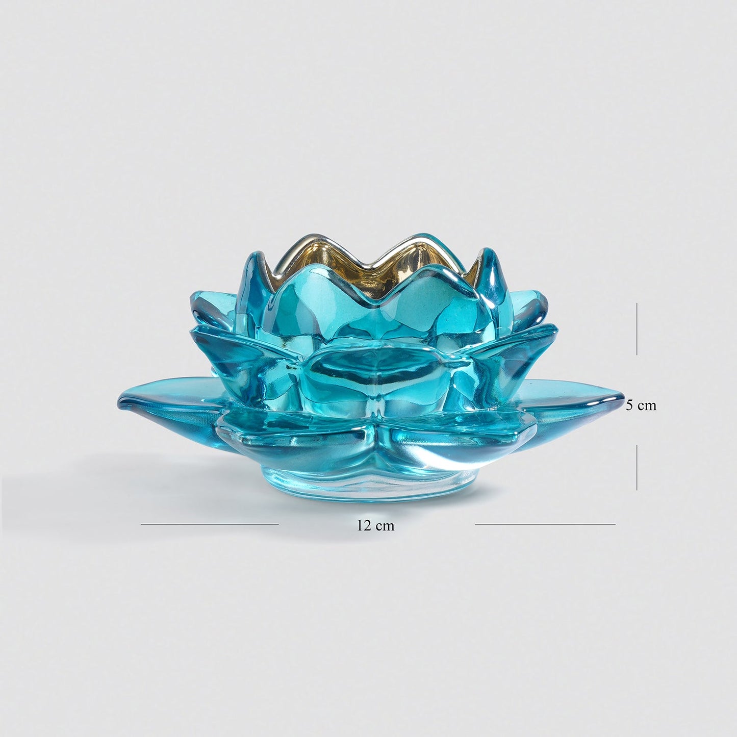 Set of 2 Blue Glass Lotus Shaped Tealight Holders