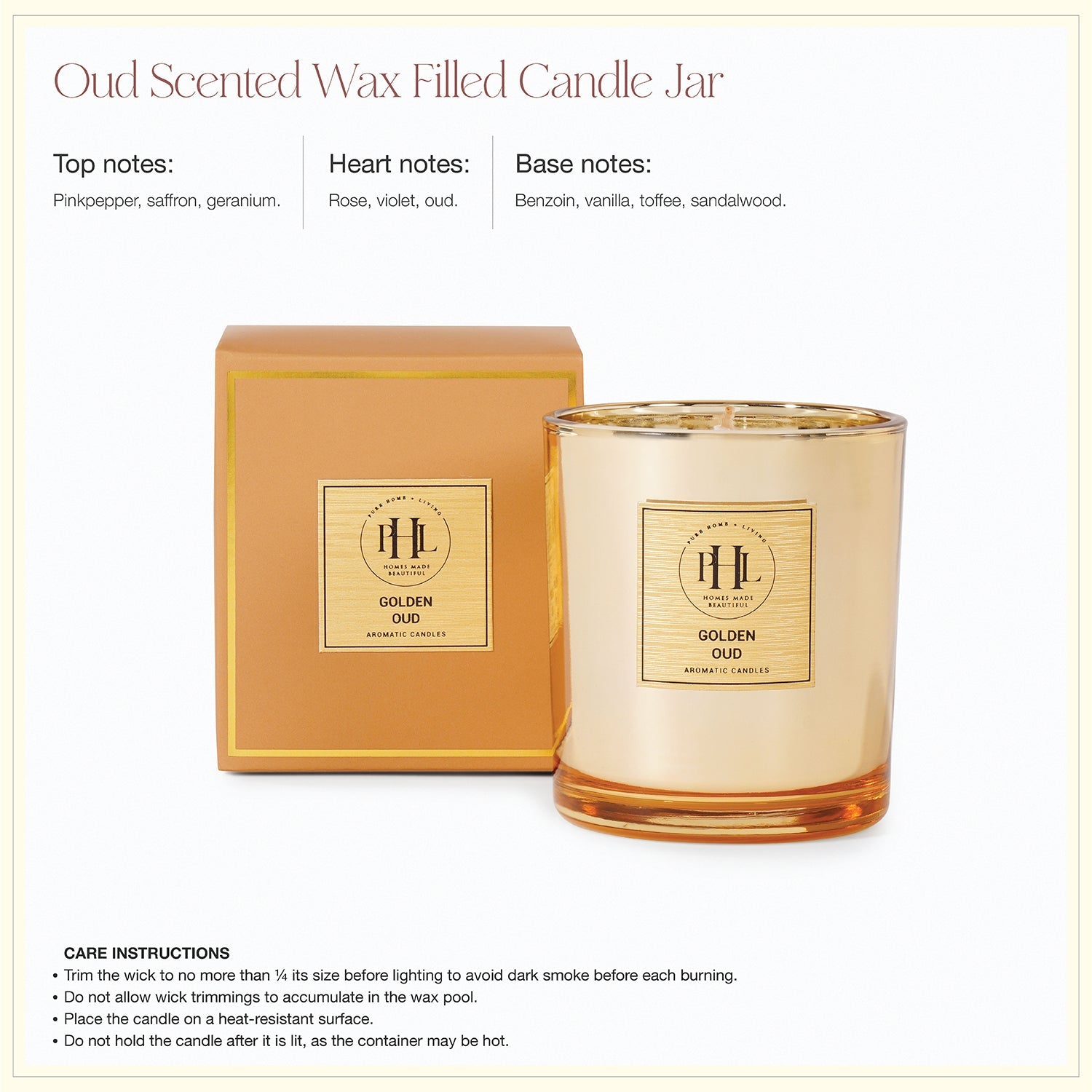 Gold Scented Wax Filled Candle Jar - Oud