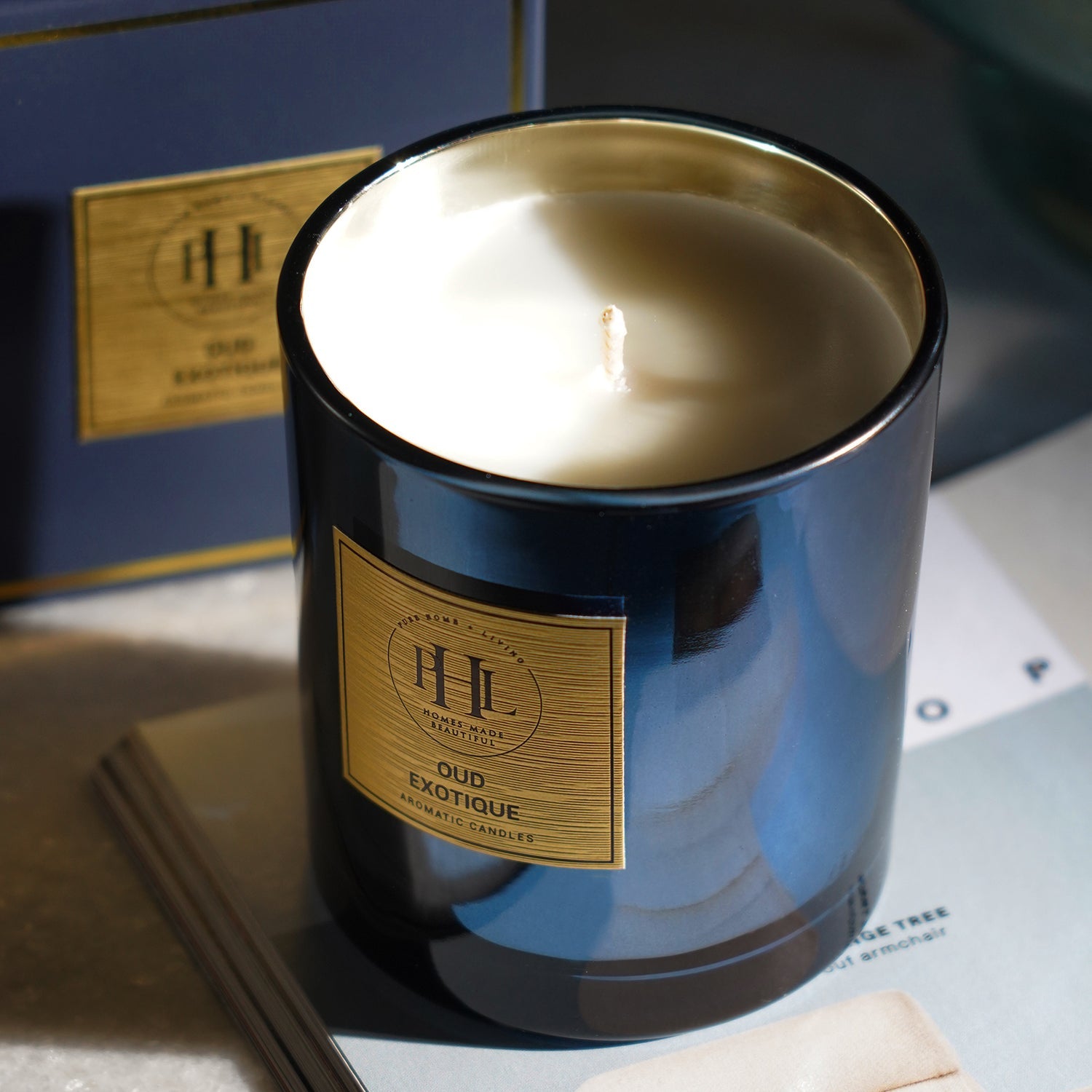 Blue Scented Wax Filled Candle Jar - Oud Exotic