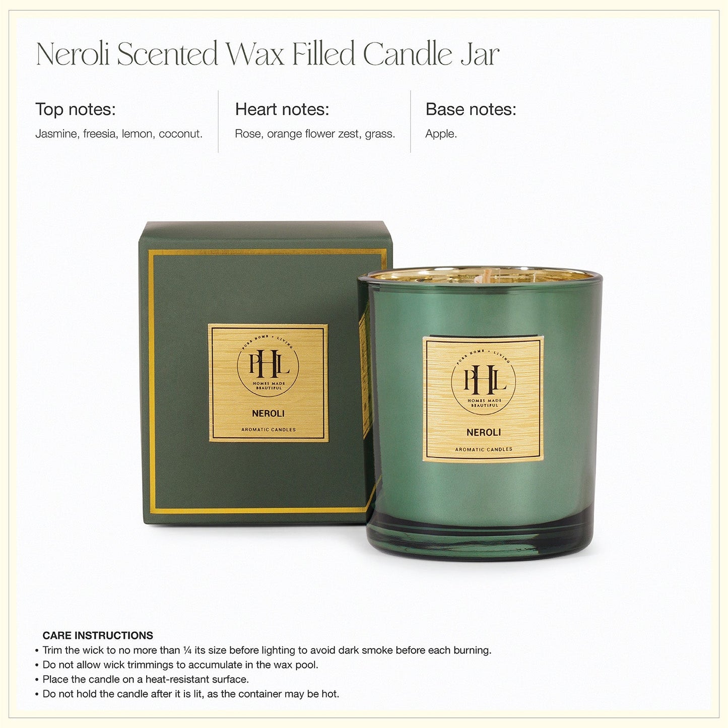 Green Scented Wax Filled Candle Jar - Neroli