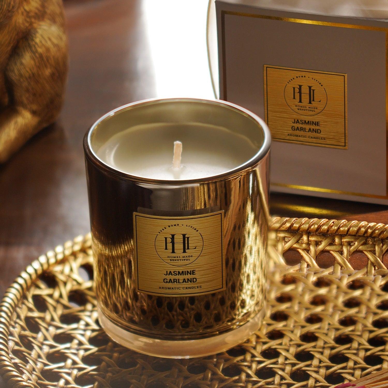 Silver Scented Wax Filled Candle Jar - Jasmine Garland