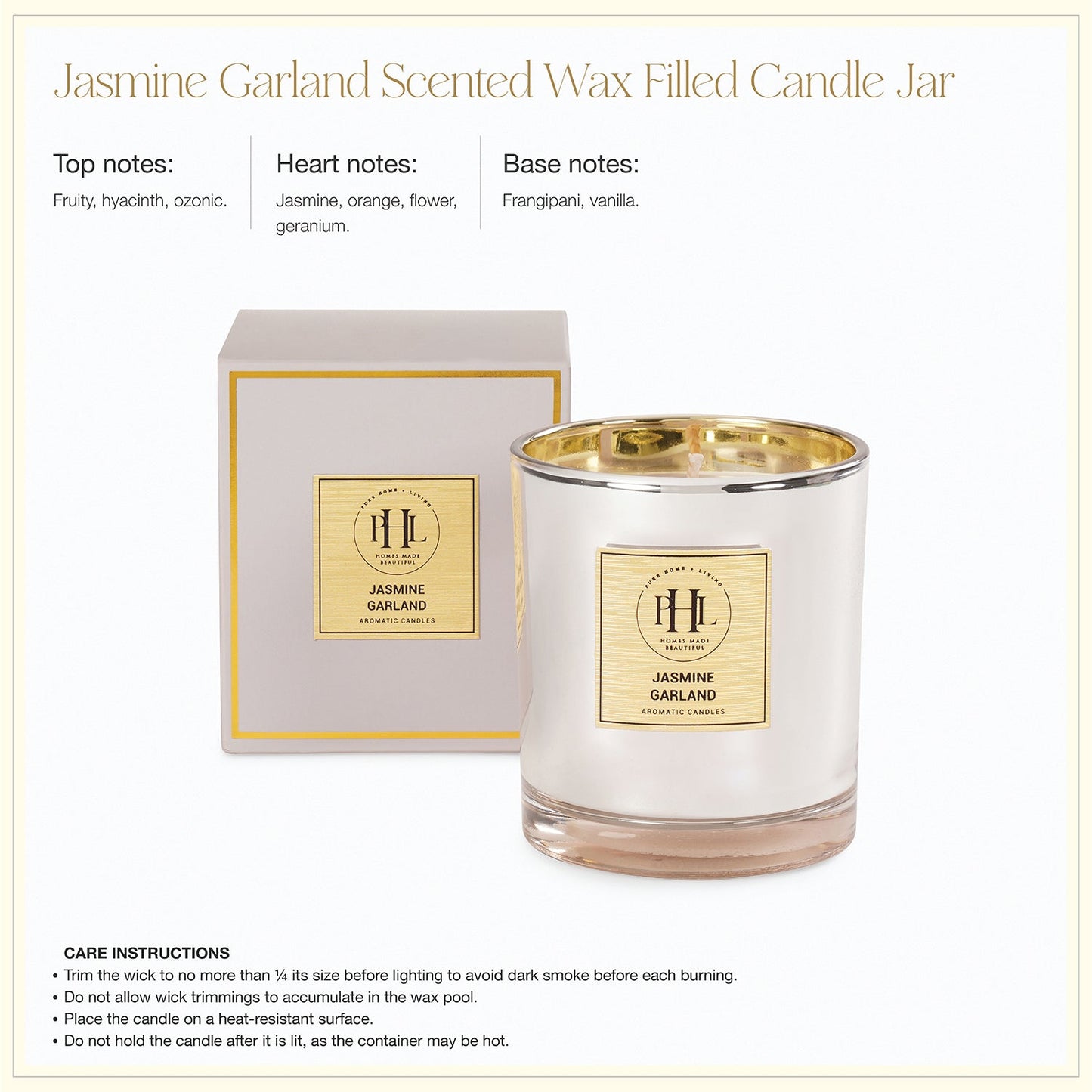 Silver Scented Wax Filled Candle Jar - Jasmine Garland