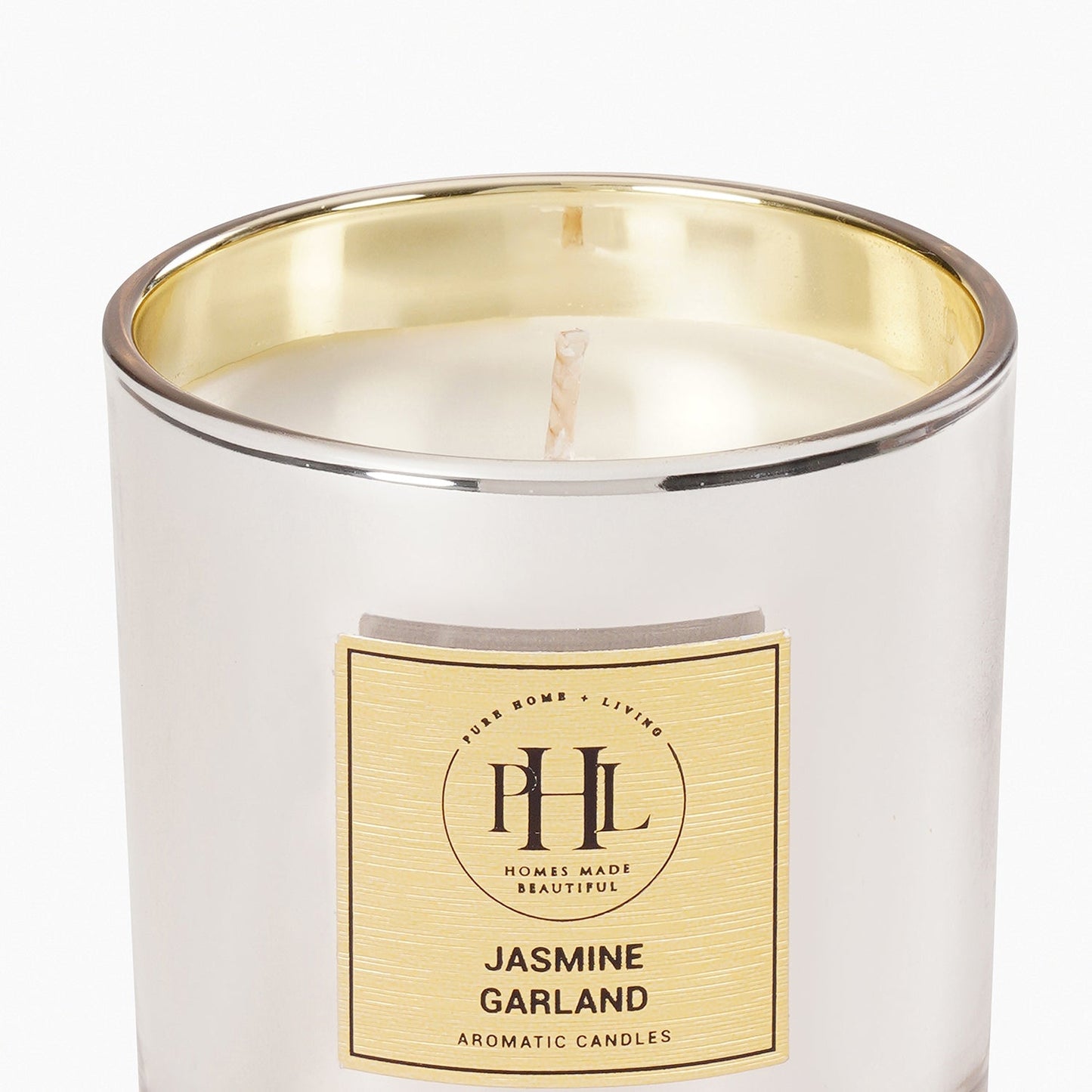 Silver Scented Wax Filled Candle Jar - Jasmine Garland