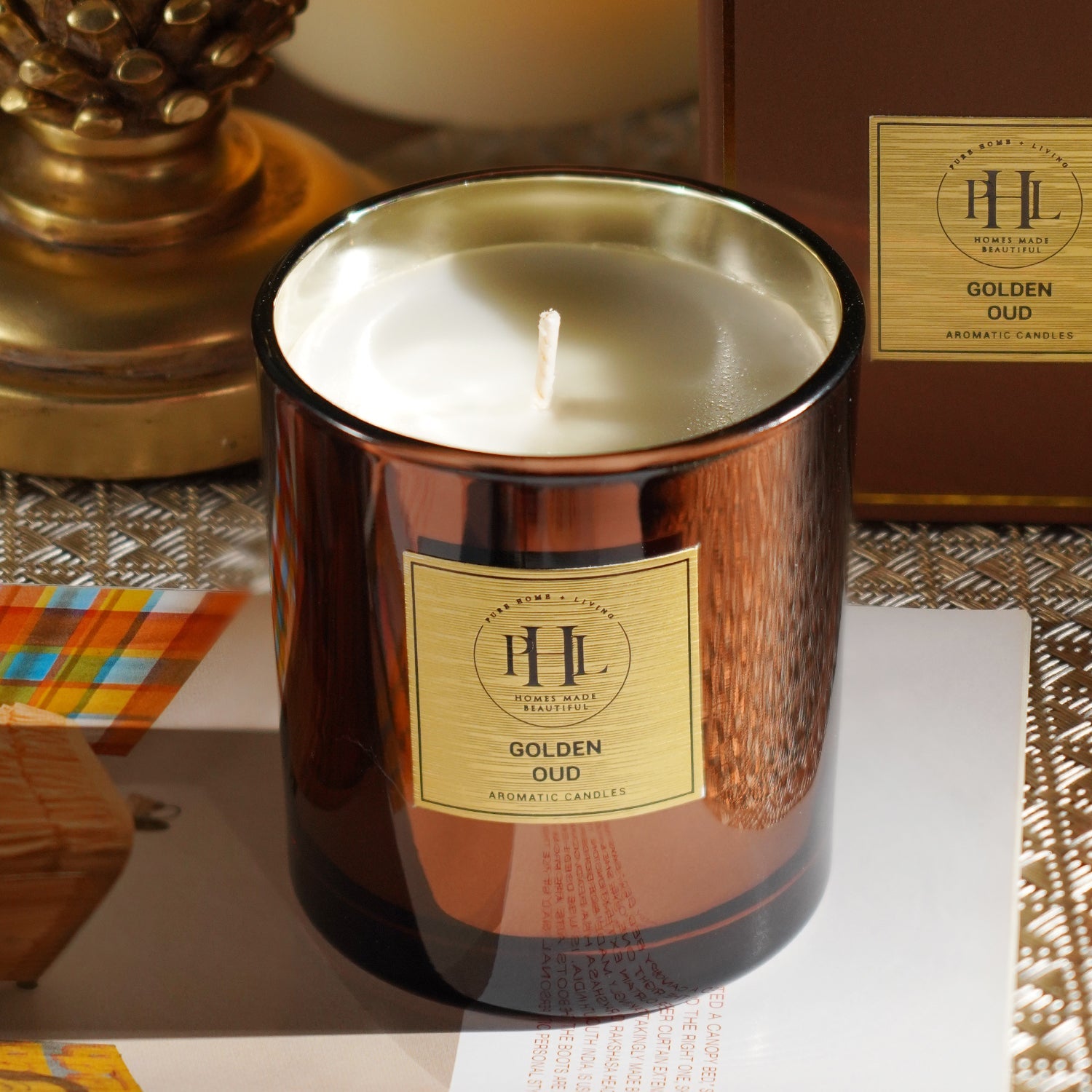 Brown Scented Wax Filled Candle Jar - Garden Oud