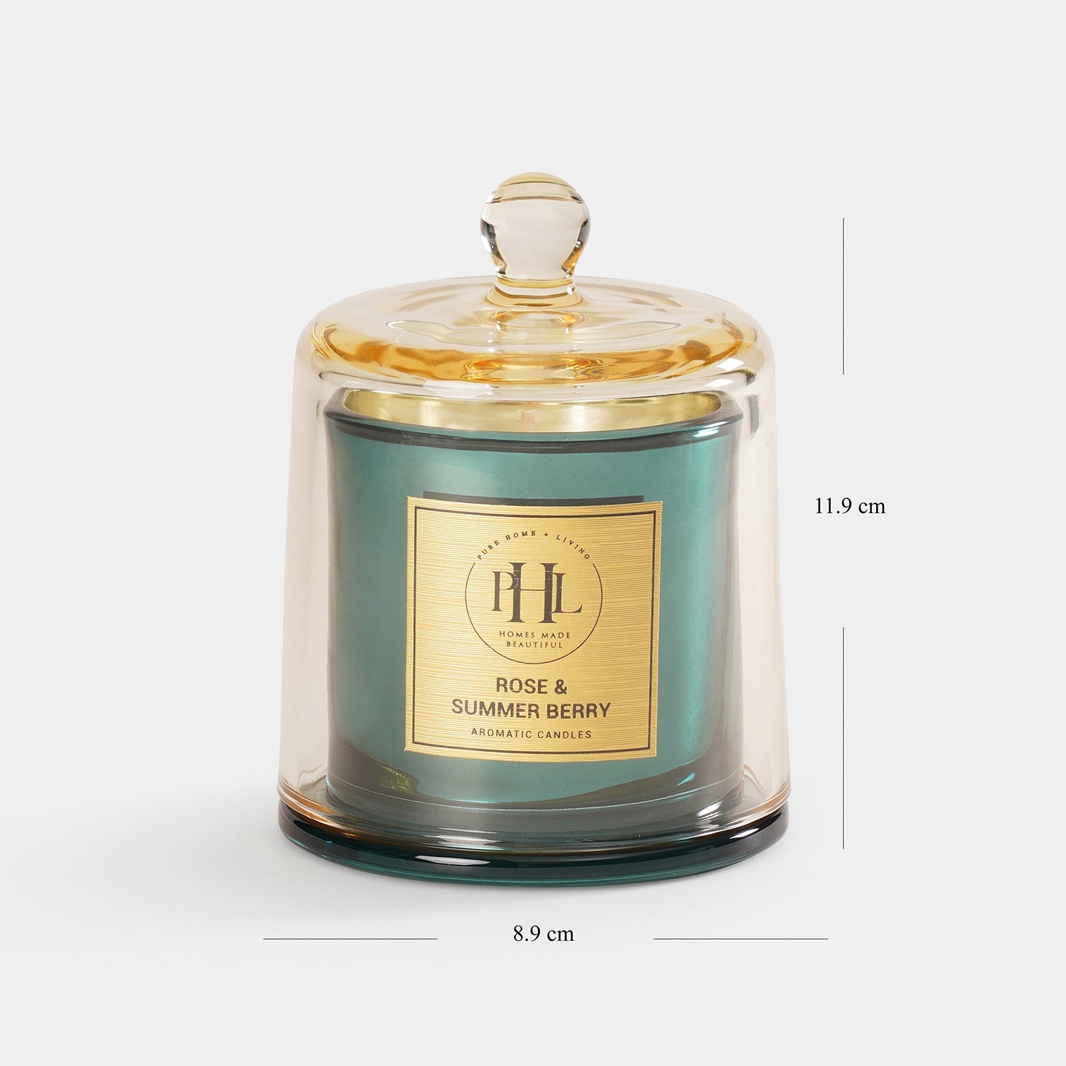 Teal Scented Wax Filled Bell Jar Candle - Rose & Summer Berry