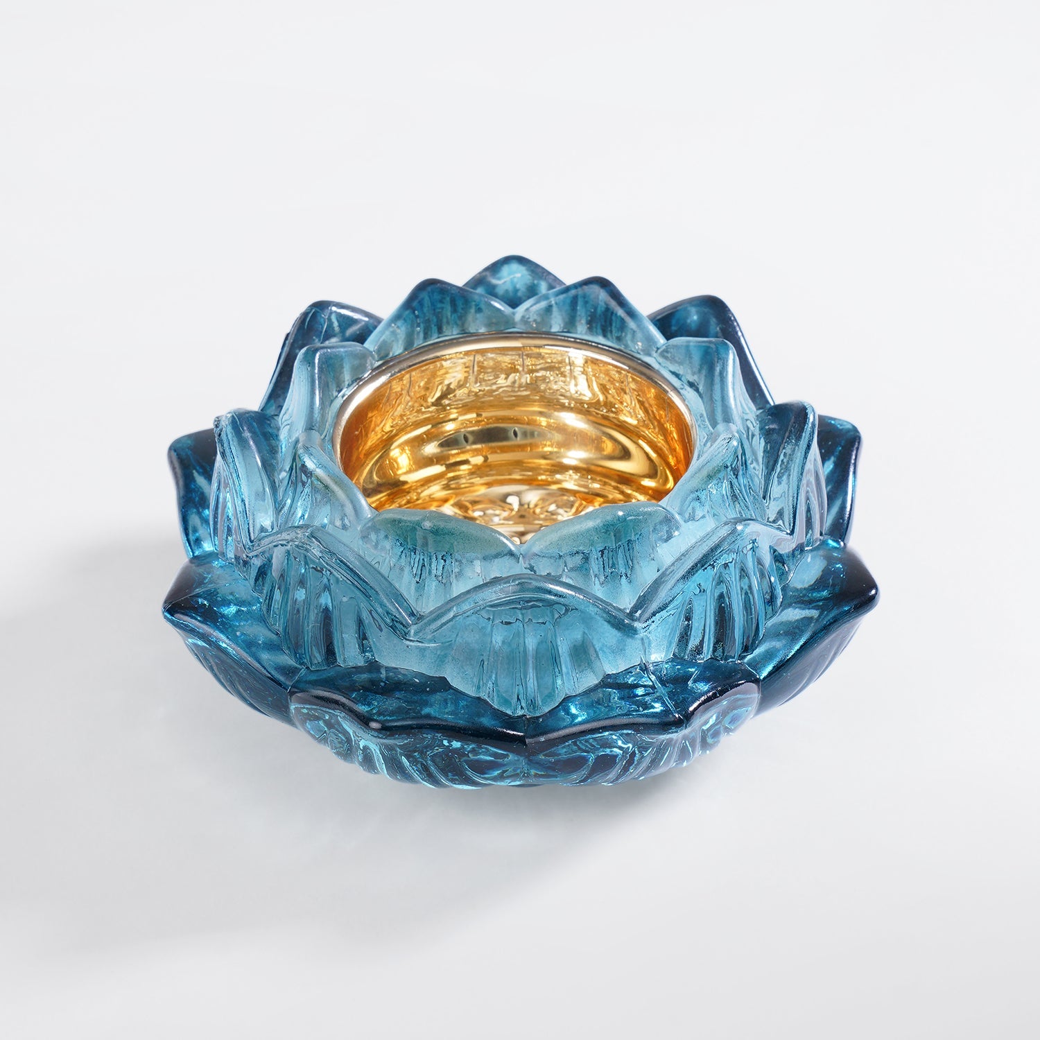Set of 2 Blue Glass Floral Shaped Tealight Holders