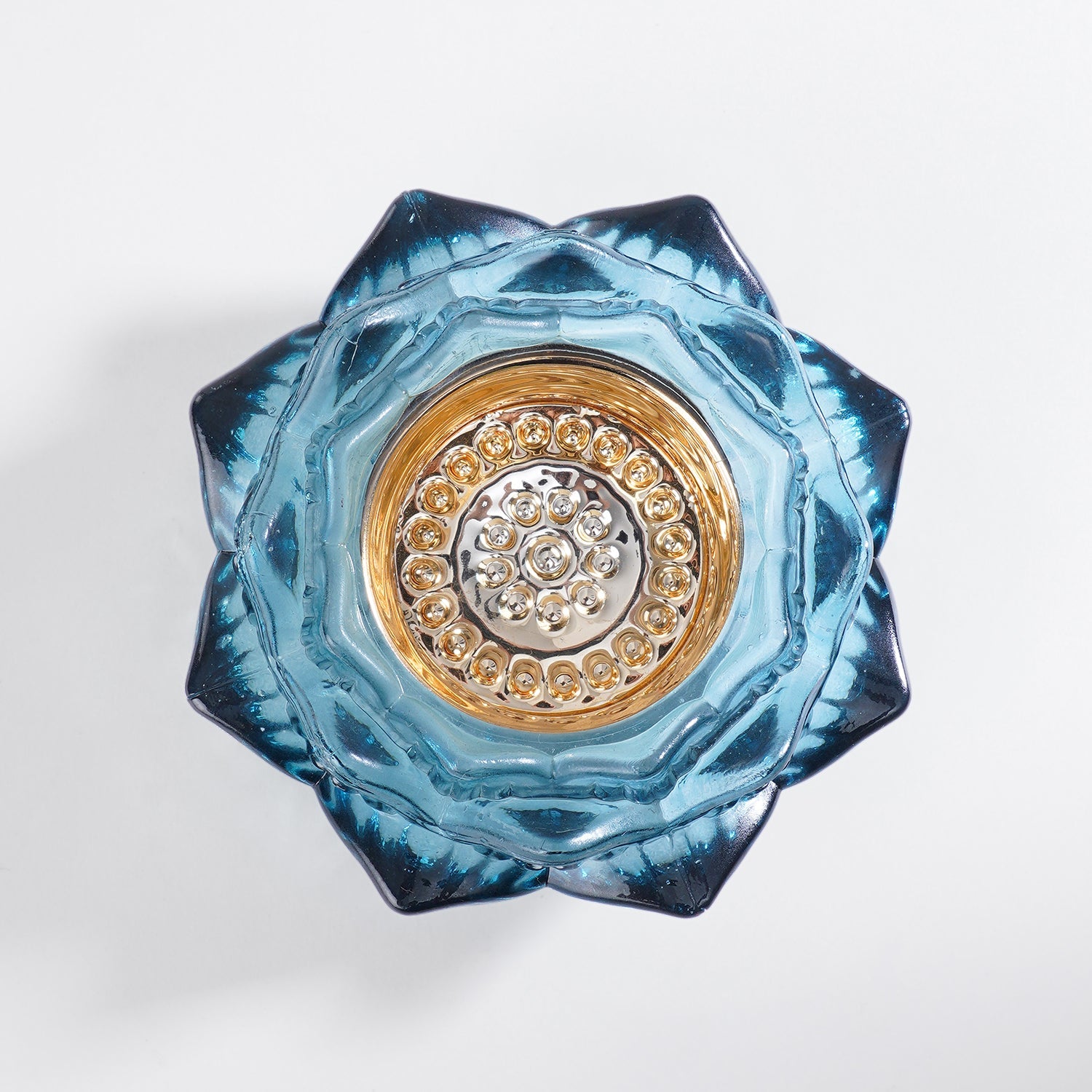 Set of 2 Blue Glass Floral Shaped Tealight Holders