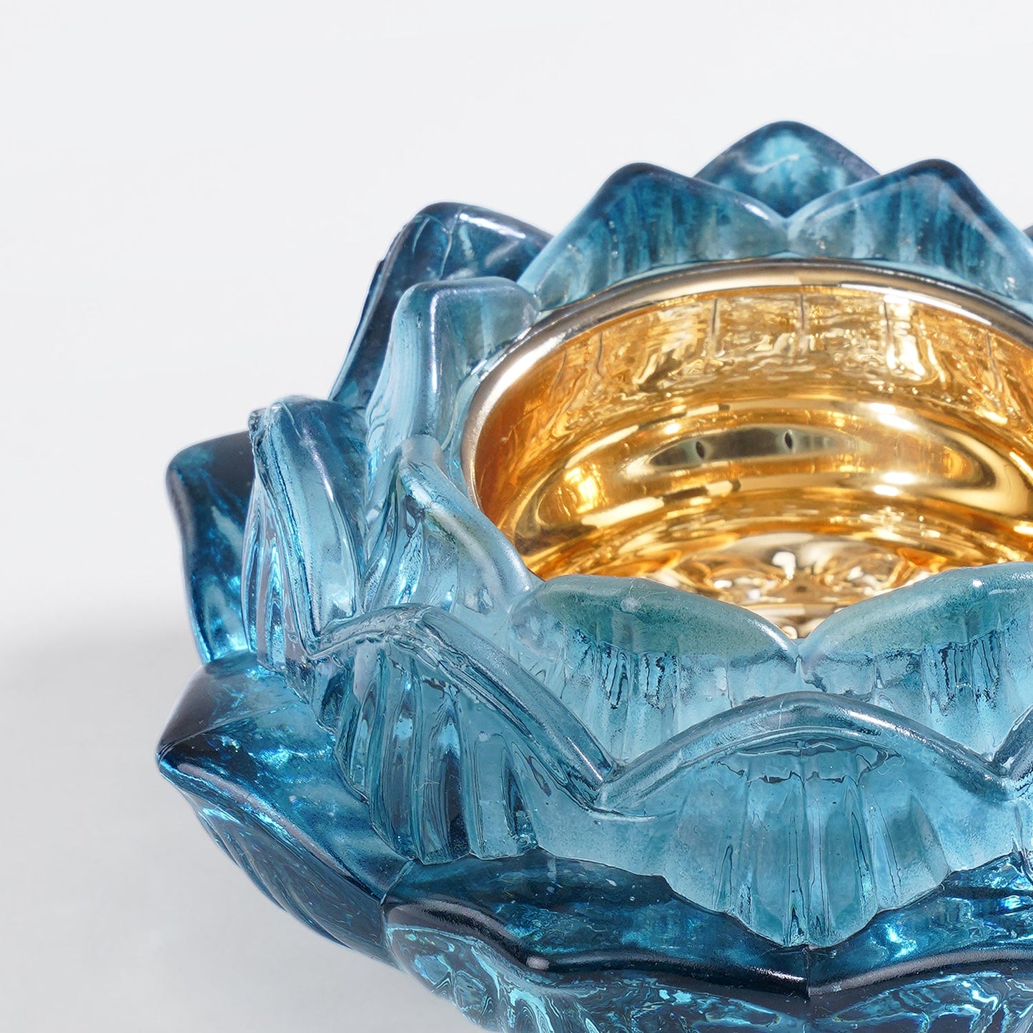 Set of 2 Blue Glass Floral Shaped Tealight Holders