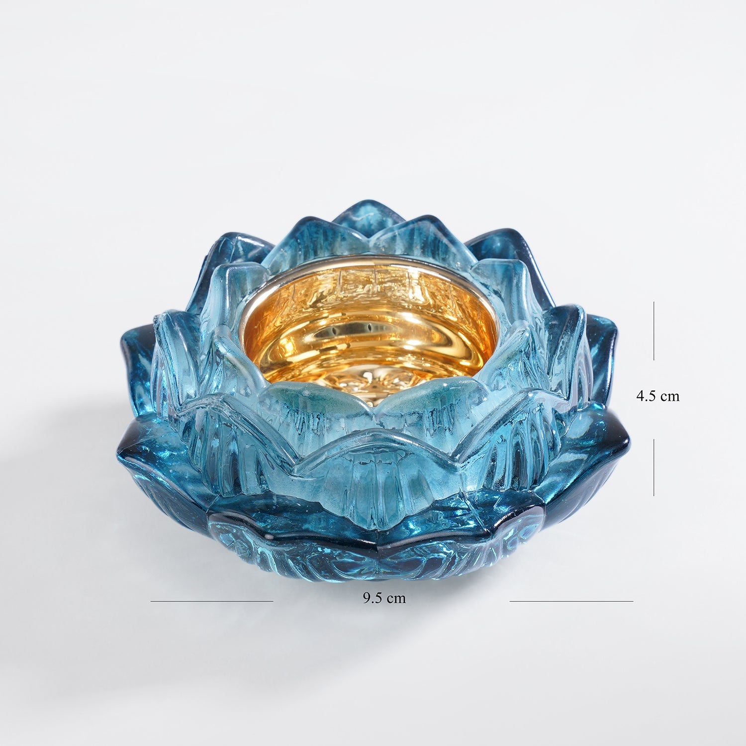 Set of 2 Blue Glass Floral Shaped Tealight Holders