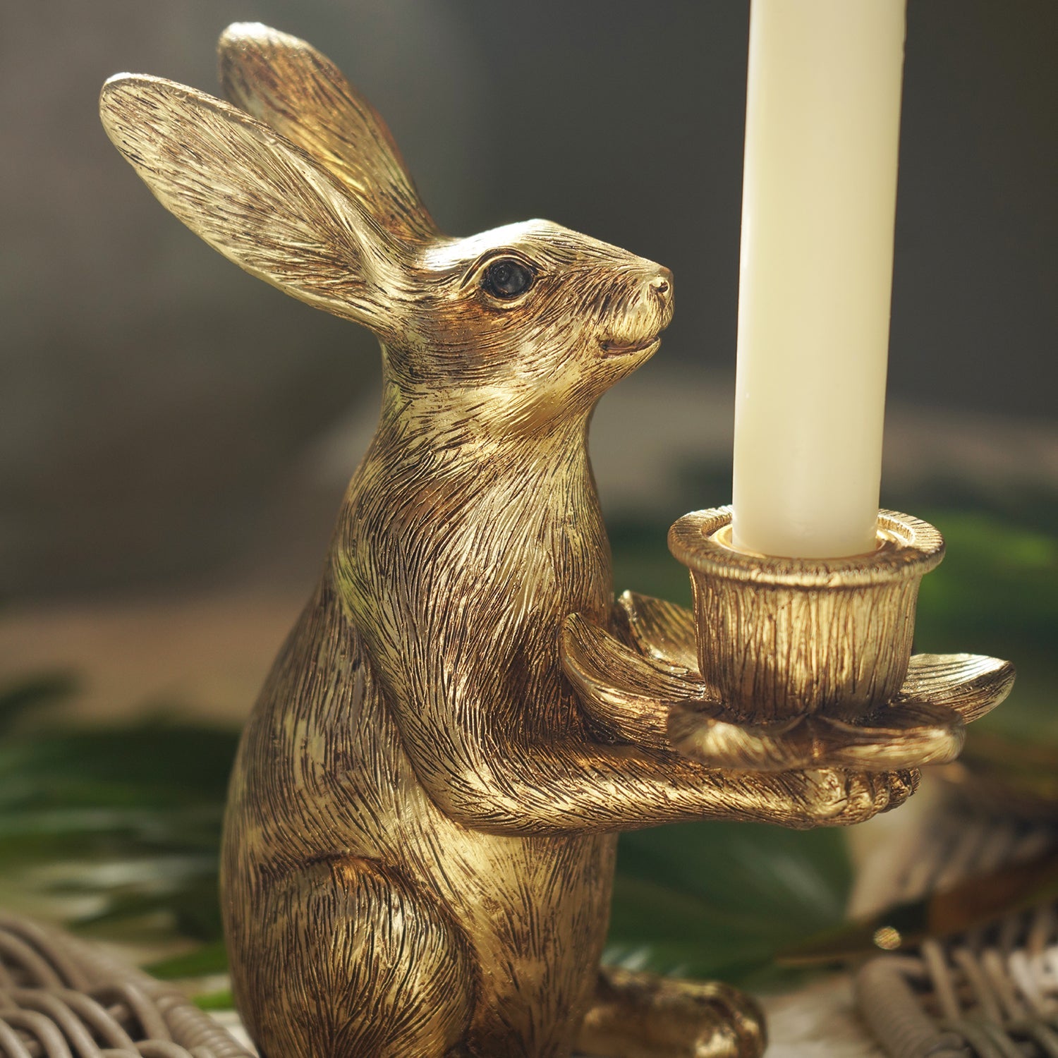 Gold Polyresin Rabbit Candle Holder