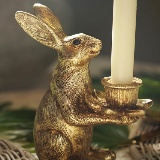 Gold Polyresin Rabbit Candle Holder