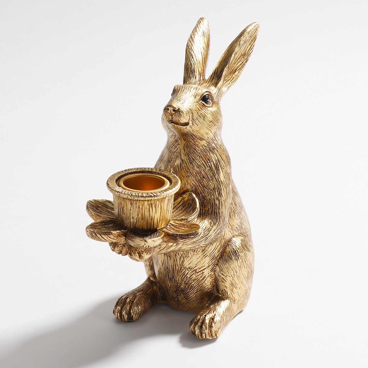 Gold Polyresin Rabbit Candle Holder