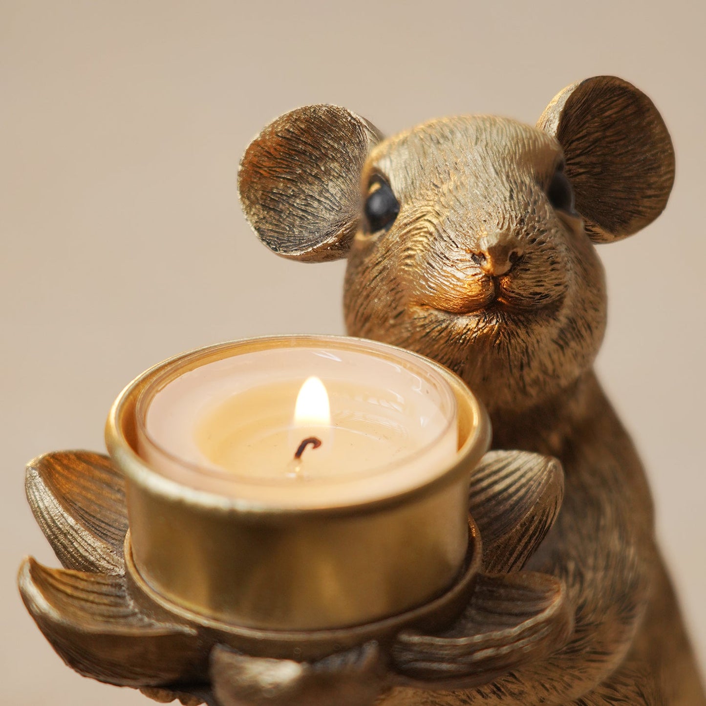 Gold Polyresin Mouse Candle Holder