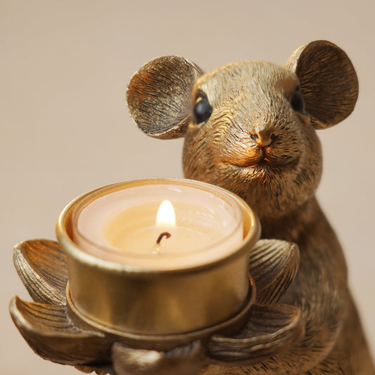 Gold Polyresin Mouse Candle Holder