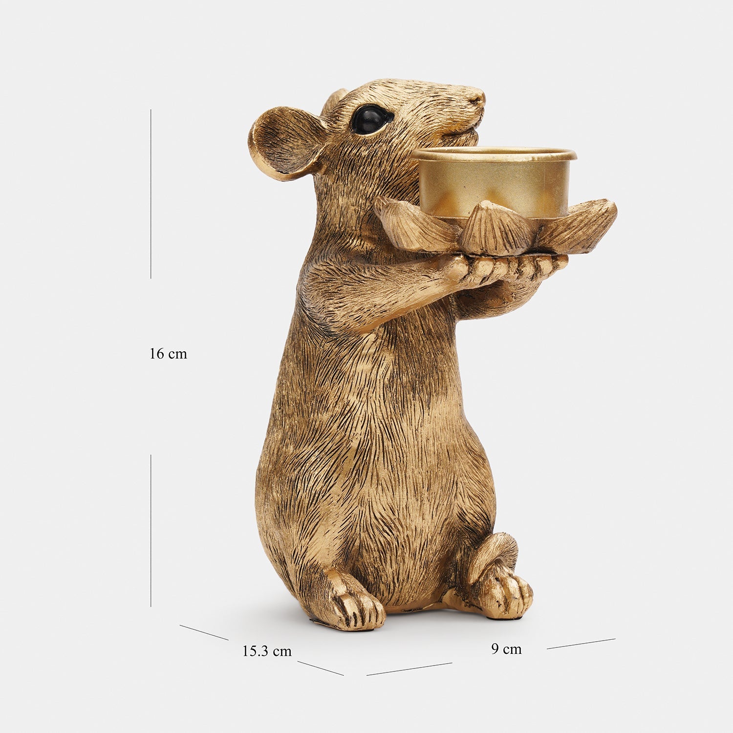Gold Polyresin Mouse Candle Holder