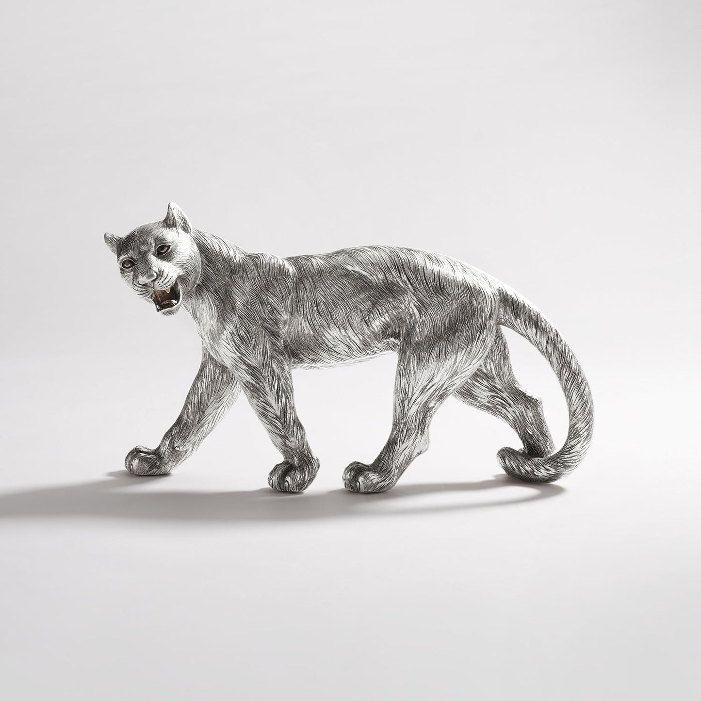 Silver Polyresin Roaring Panther