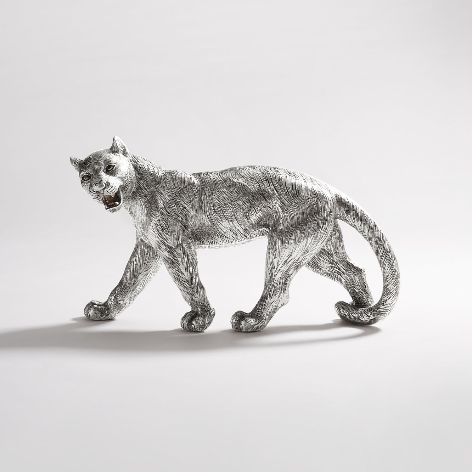 Silver Polyresin Roaring Panther