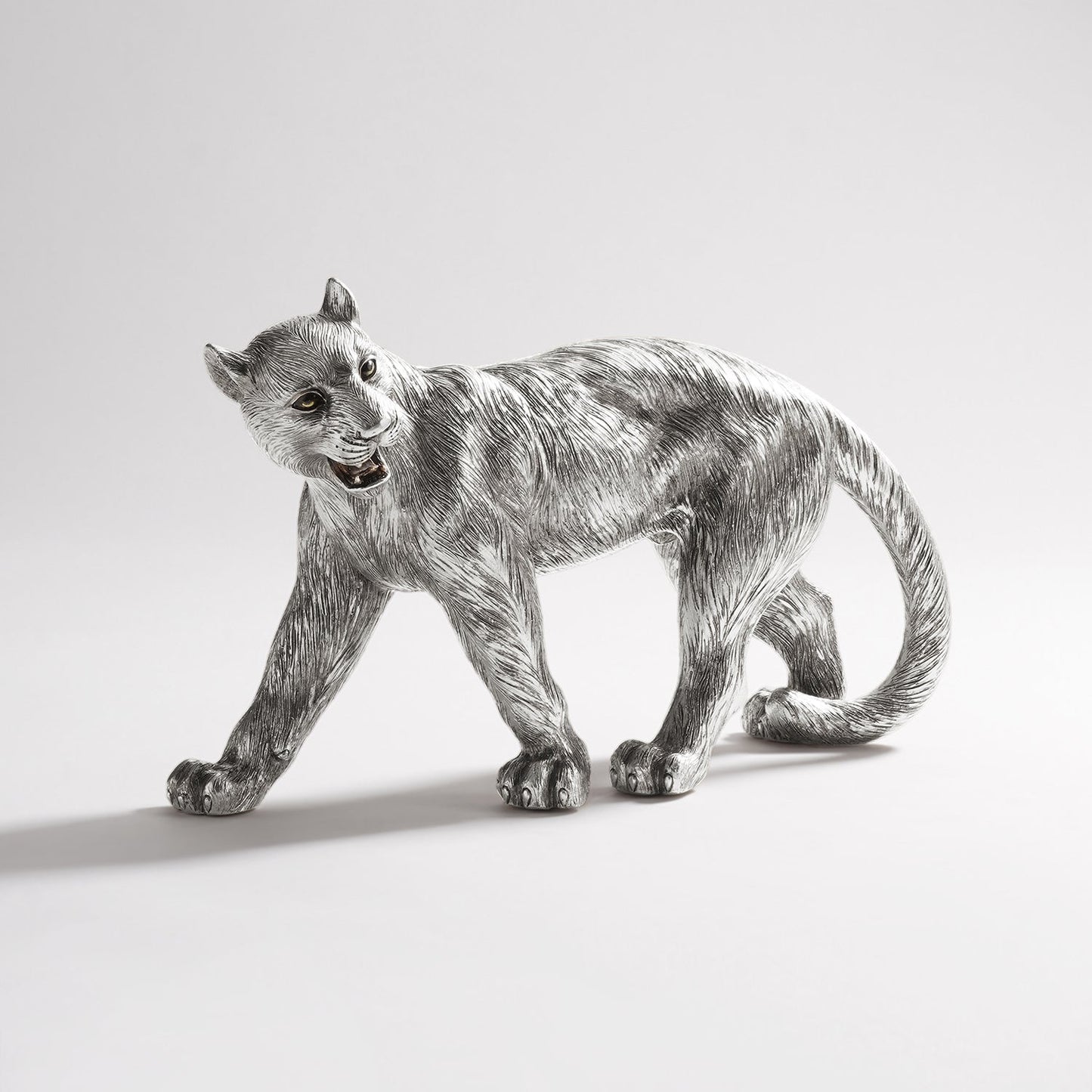 Silver Polyresin Roaring Panther