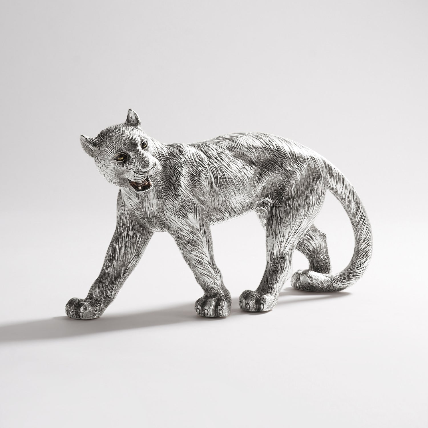 Silver Polyresin Roaring Panther