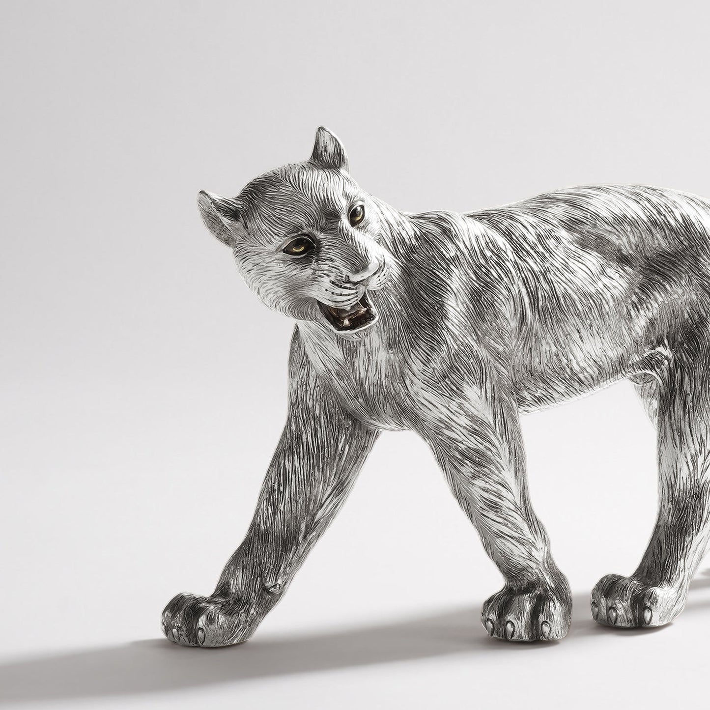 Silver Polyresin Roaring Panther
