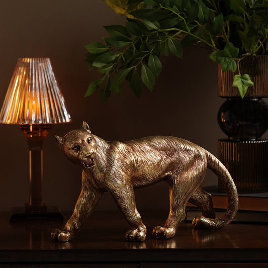 Gold Polyresin Roaring Leopard