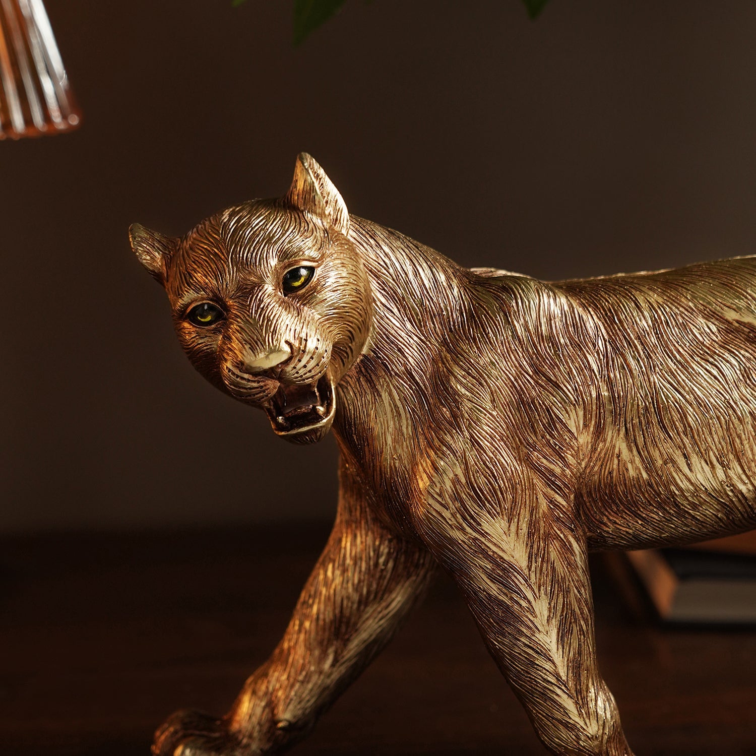 Gold Polyresin Roaring Leopard