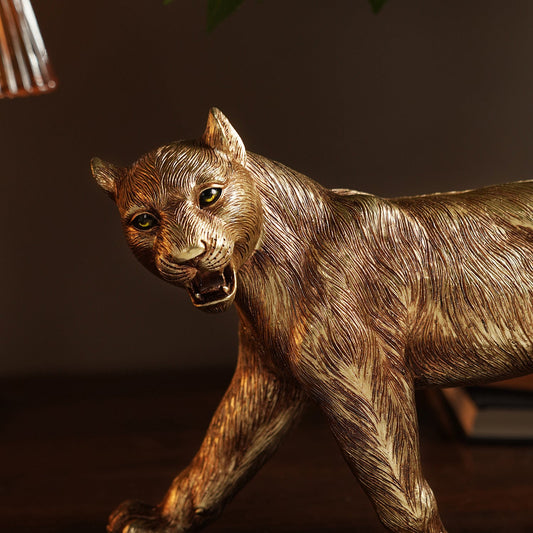 Gold Polyresin Roaring Leopard