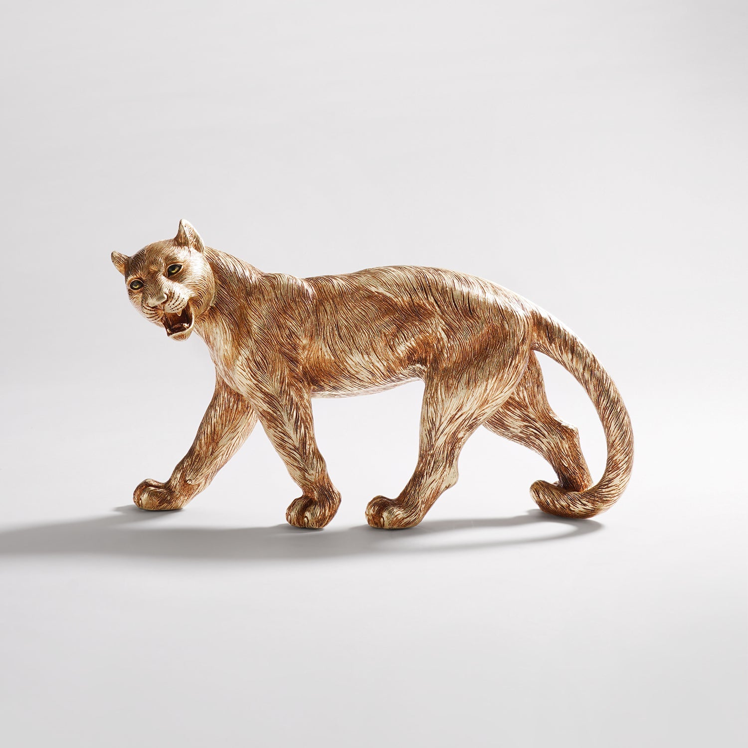 Gold Polyresin Roaring Leopard