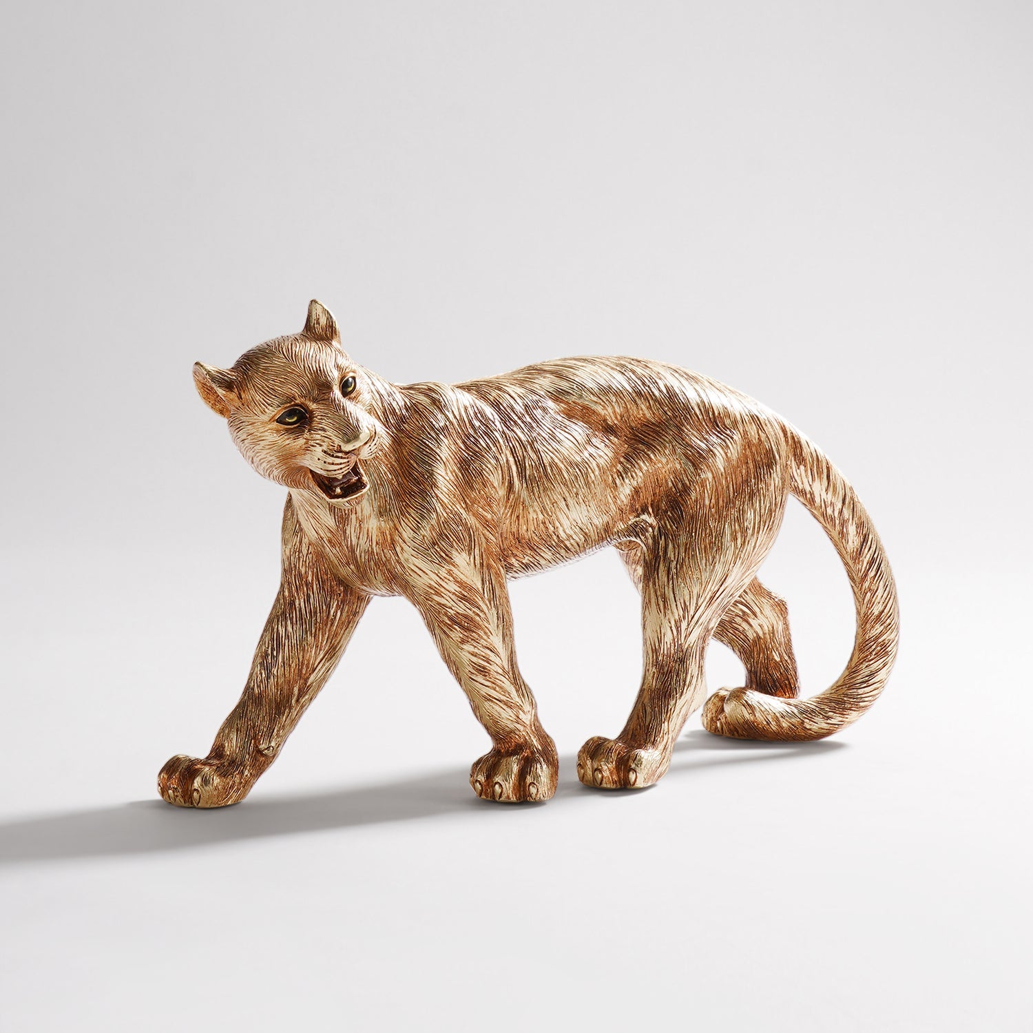 Gold Polyresin Roaring Leopard
