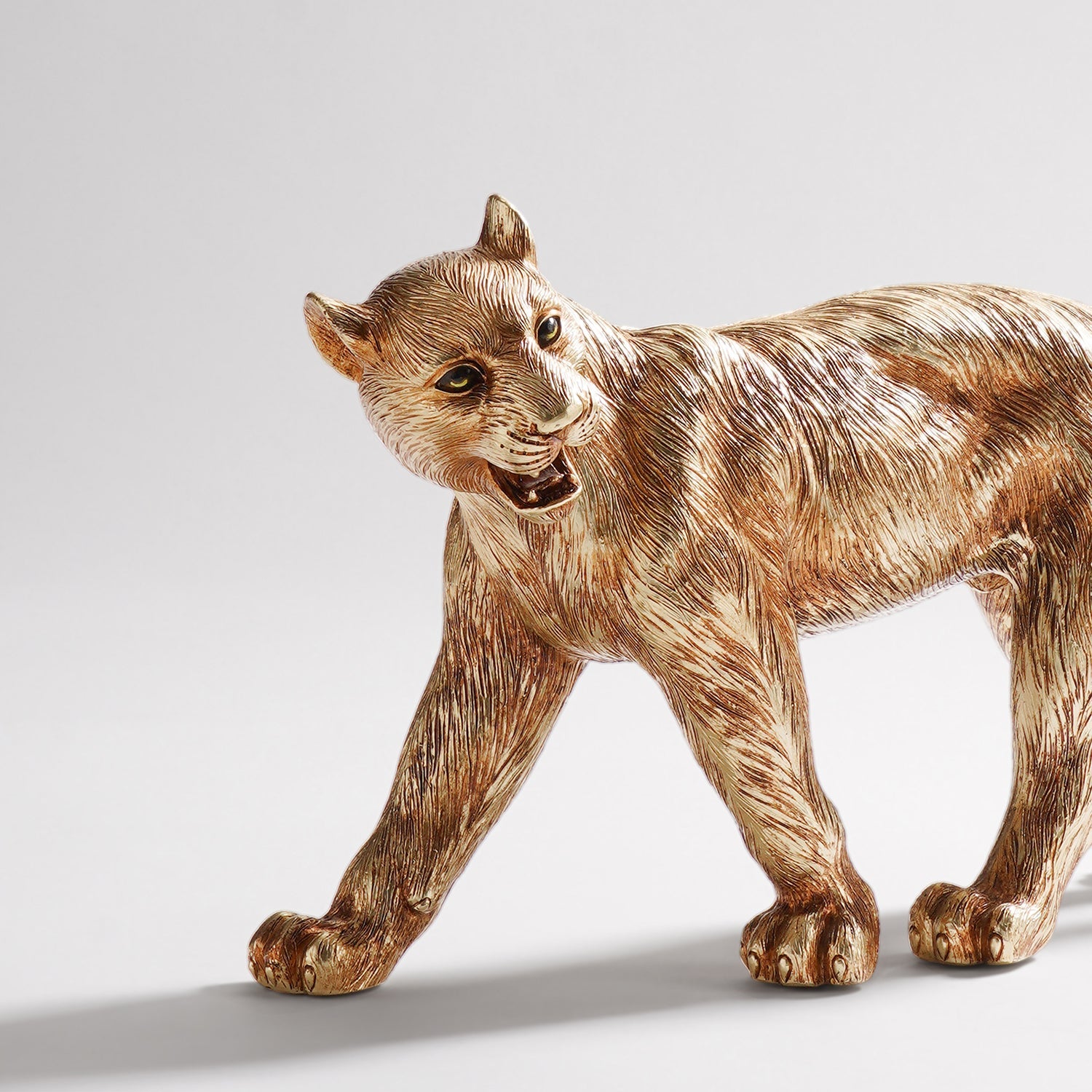 Gold Polyresin Roaring Leopard