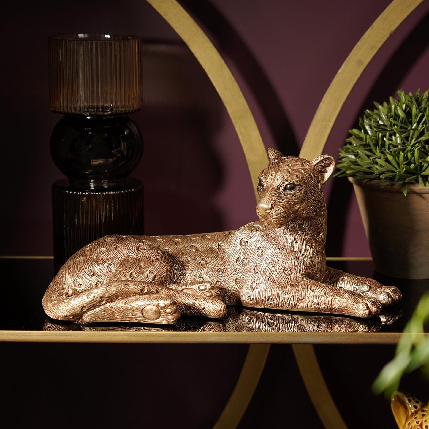 Gold Polyresin Sitting Leopard