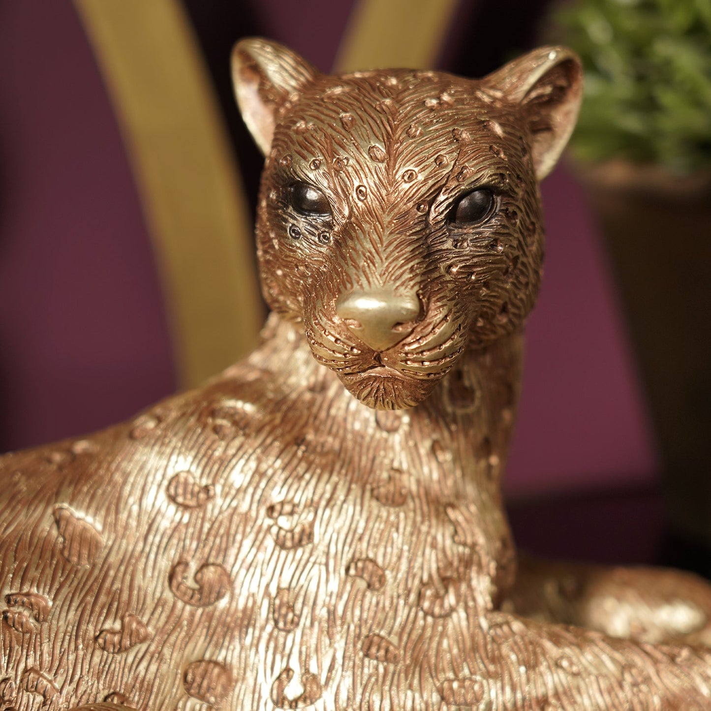 Gold Polyresin Sitting Leopard
