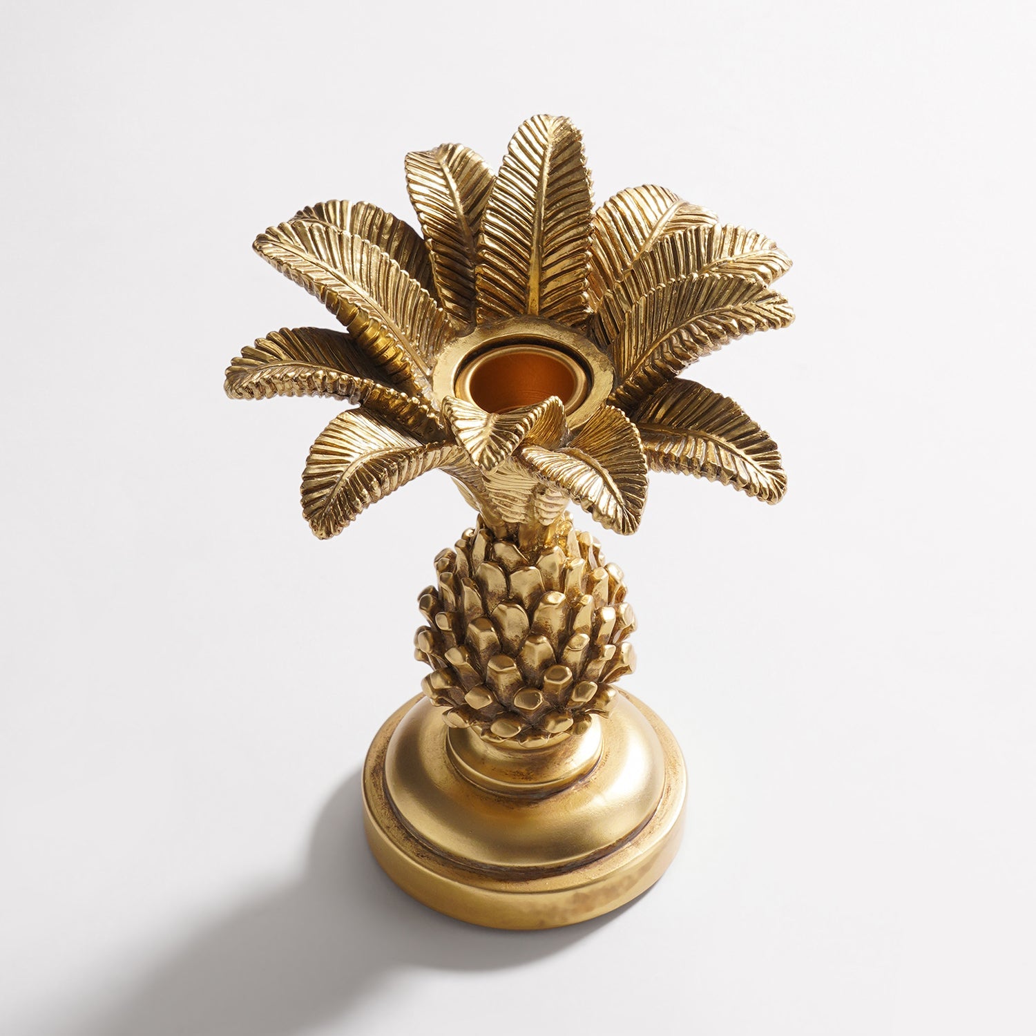 Gold Polyresin Palm Candle Holder