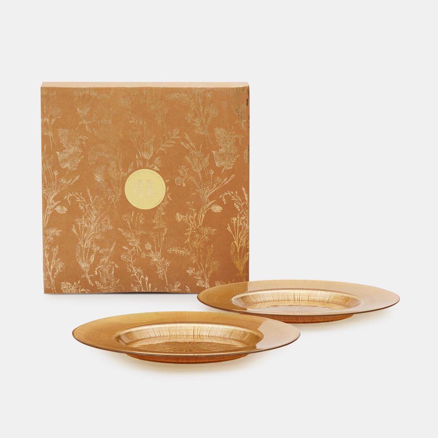 Set of 2 Gold Radial Textured Dinner Plates