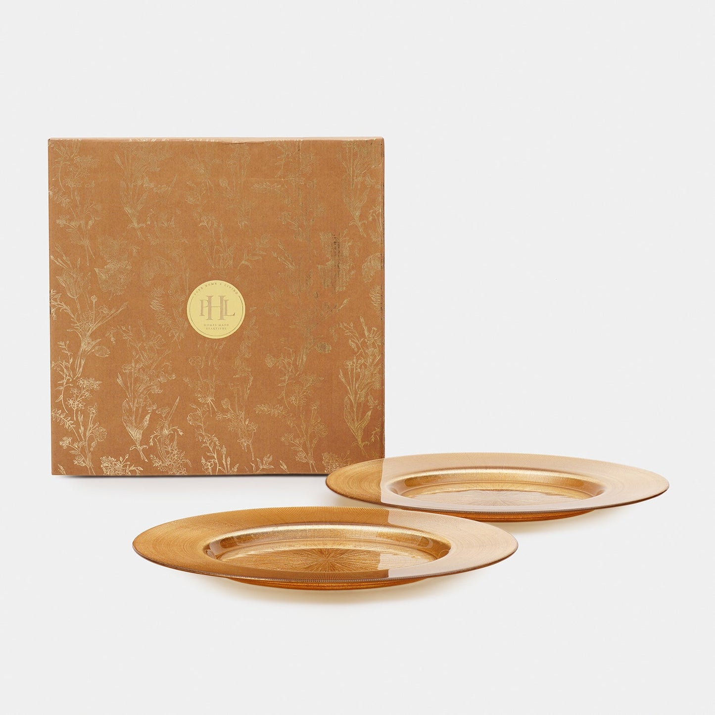 Set of 2 Gold Radial Textured Charger Plates