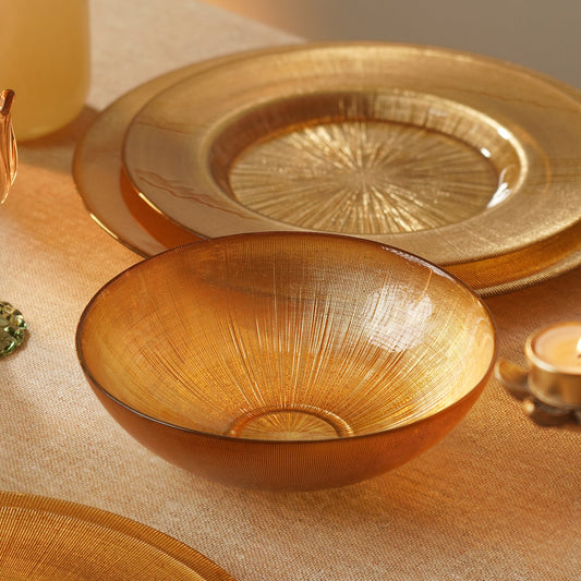 Gold Radial Textured Serving Bowls - Large