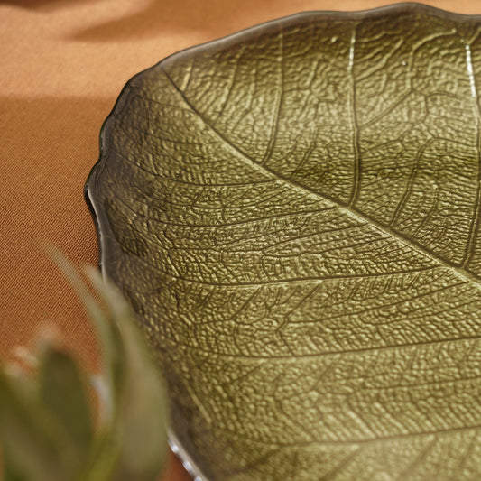 Dark Green Leaf Shaped Decorative Platter - Large