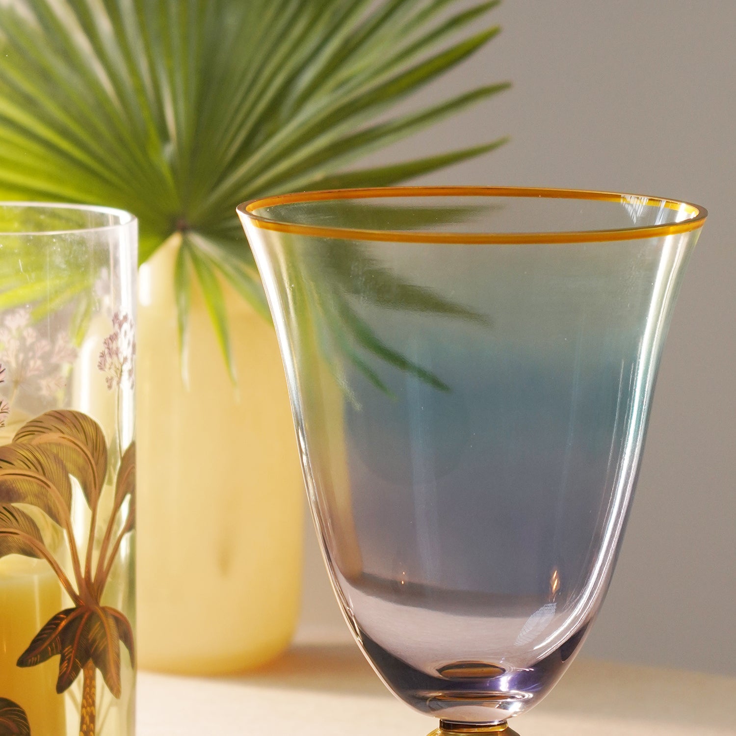 Blue Ombre Vase with Gold Rim - Small