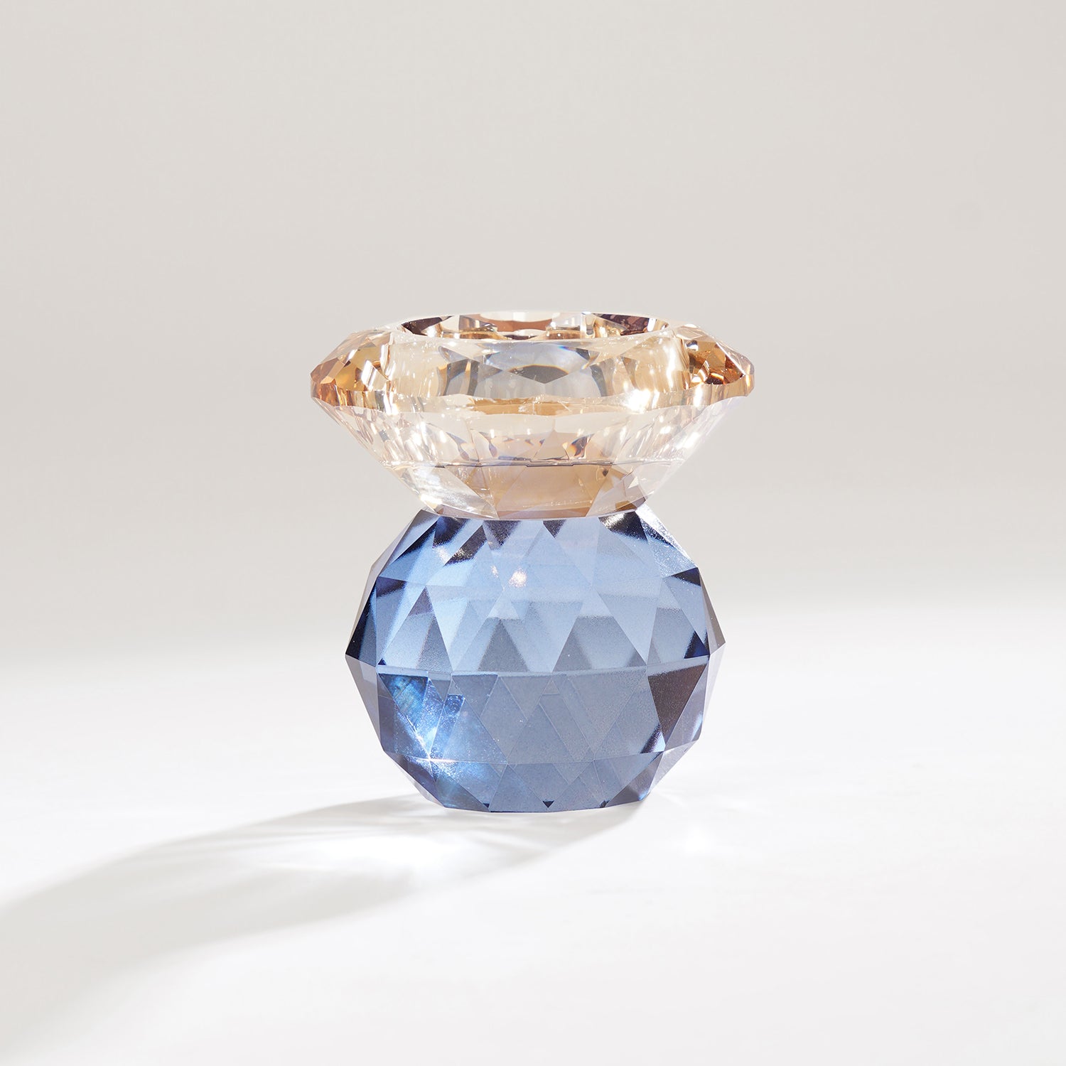 Amber & Blue Cut Glass Crystal Candle Holder