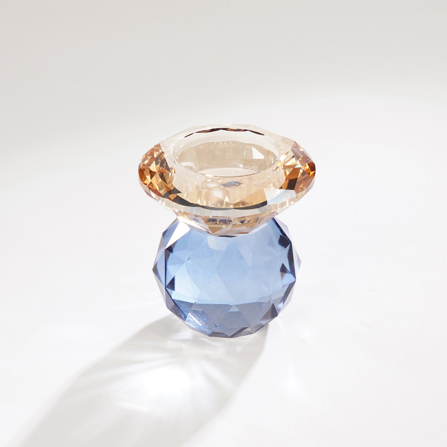 Amber & Blue Cut Glass Crystal Candle Holder