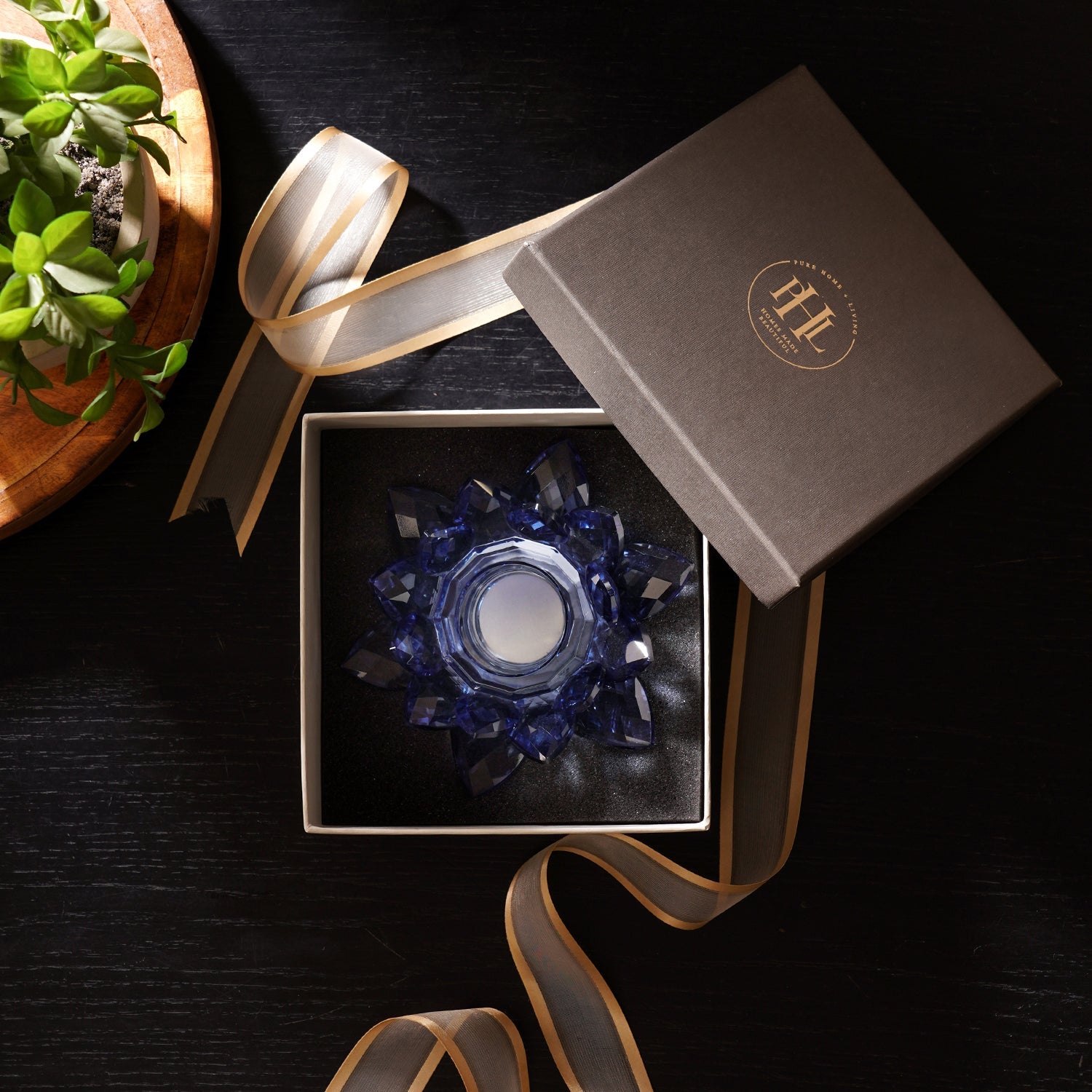 Blue Crystal Lotus Shaped Crystal Candle Holder
