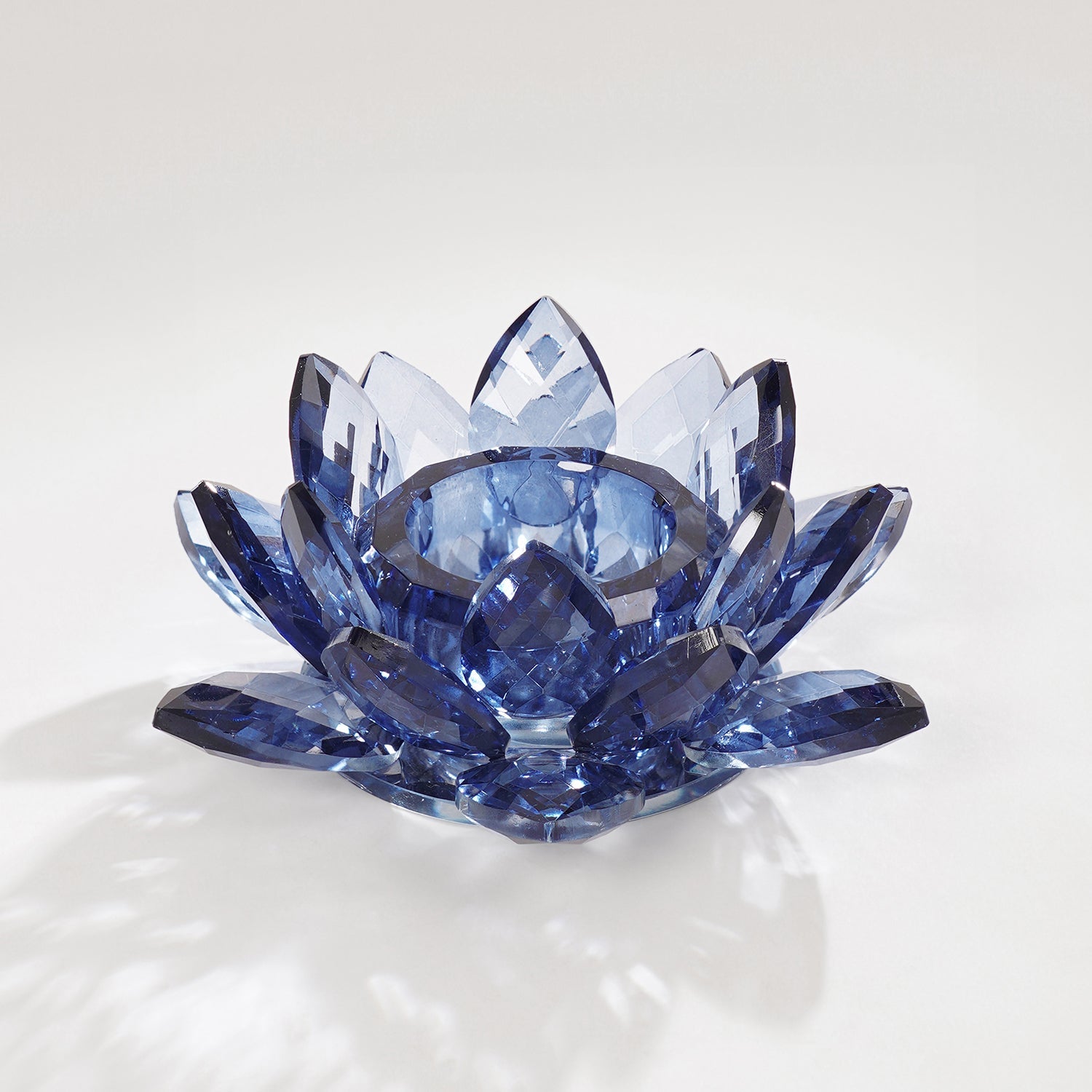 Blue Crystal Lotus Shaped Crystal Candle Holder