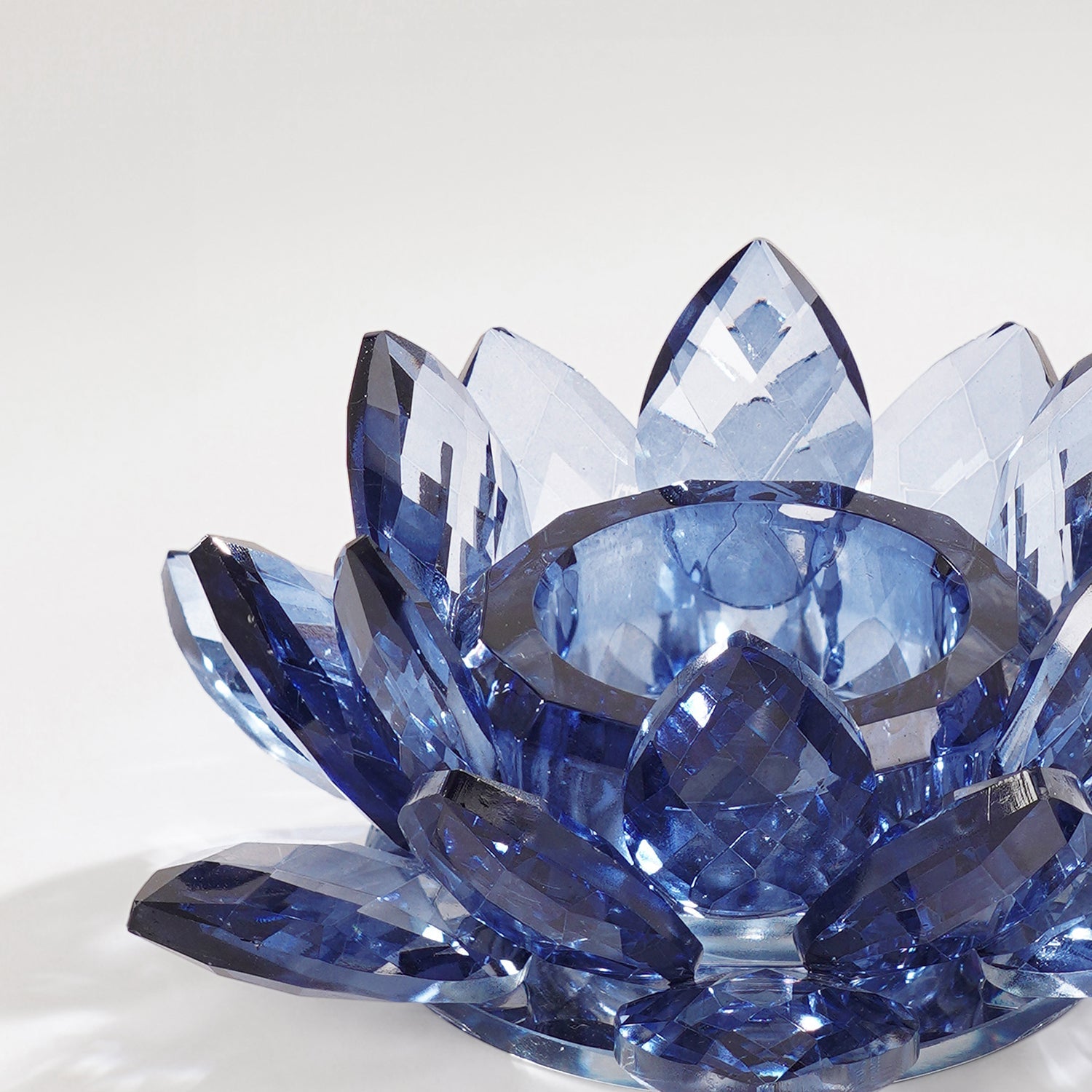 Blue Crystal Lotus Shaped Crystal Candle Holder