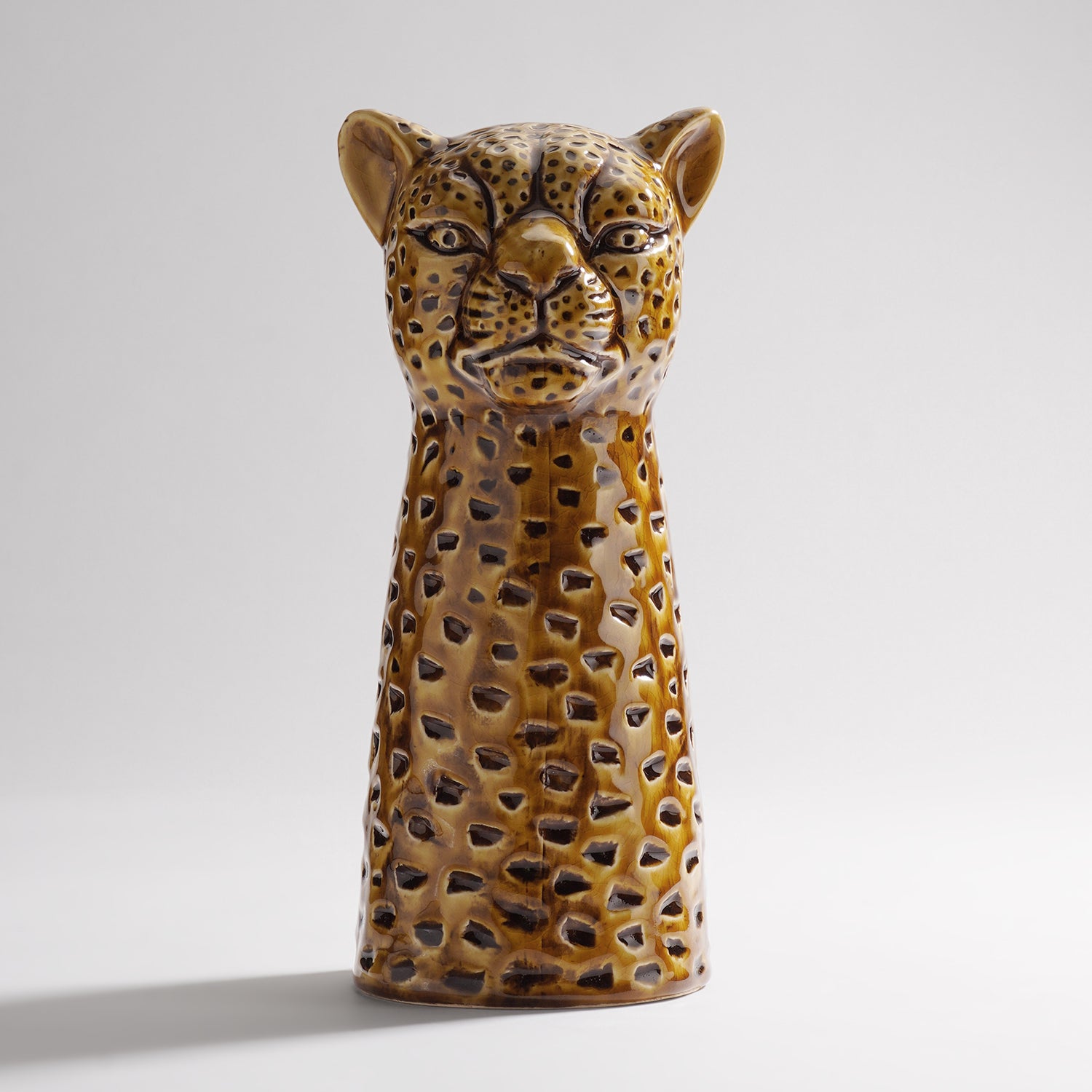 Brown Leopard Head Shaped Ceramic Vase - Large