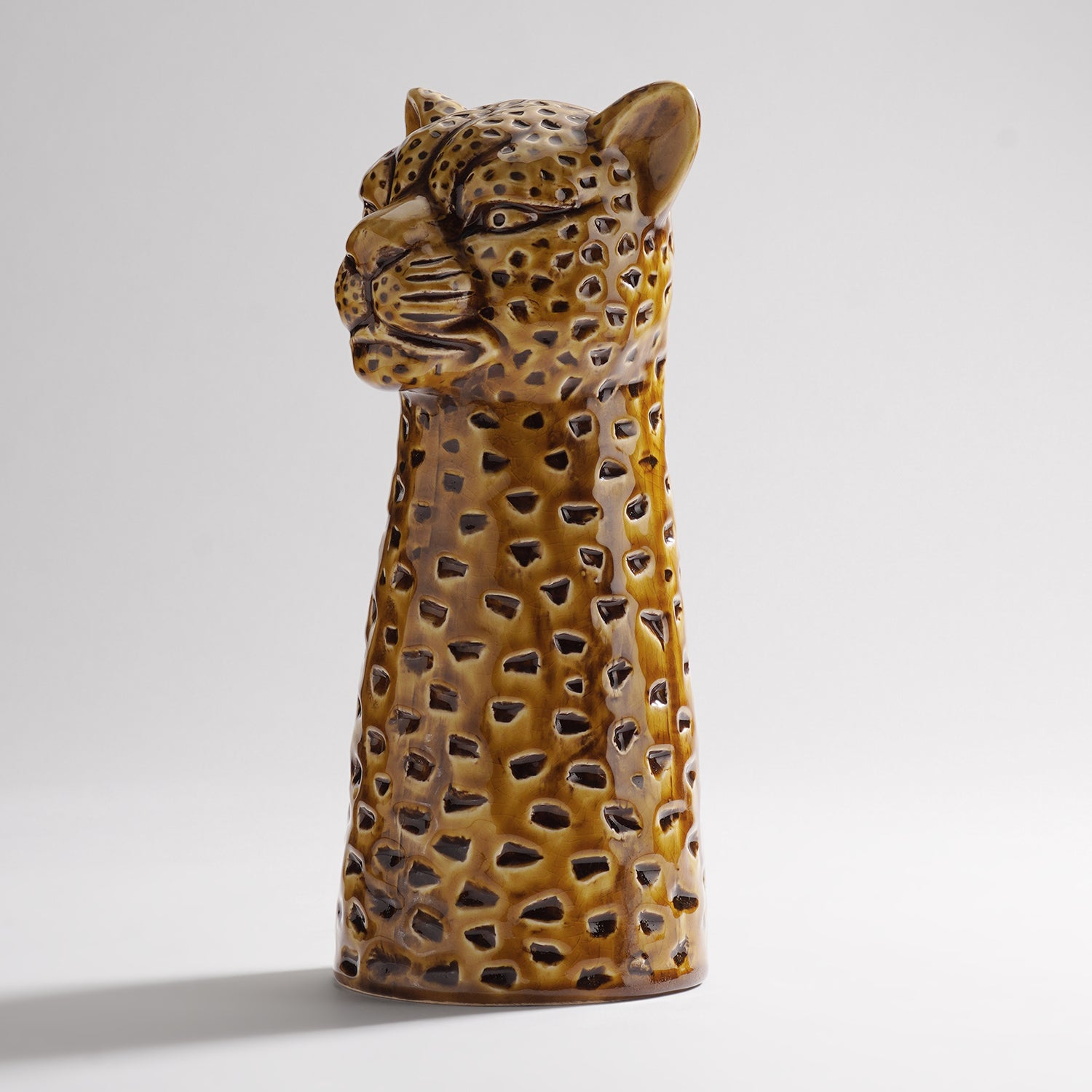 Brown Leopard Head Shaped Ceramic Vase - Large