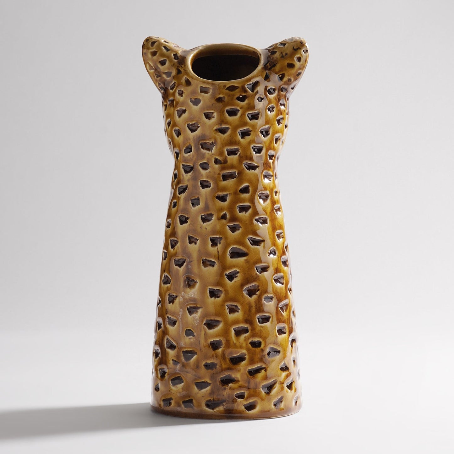 Brown Leopard Head Shaped Ceramic Vase - Large