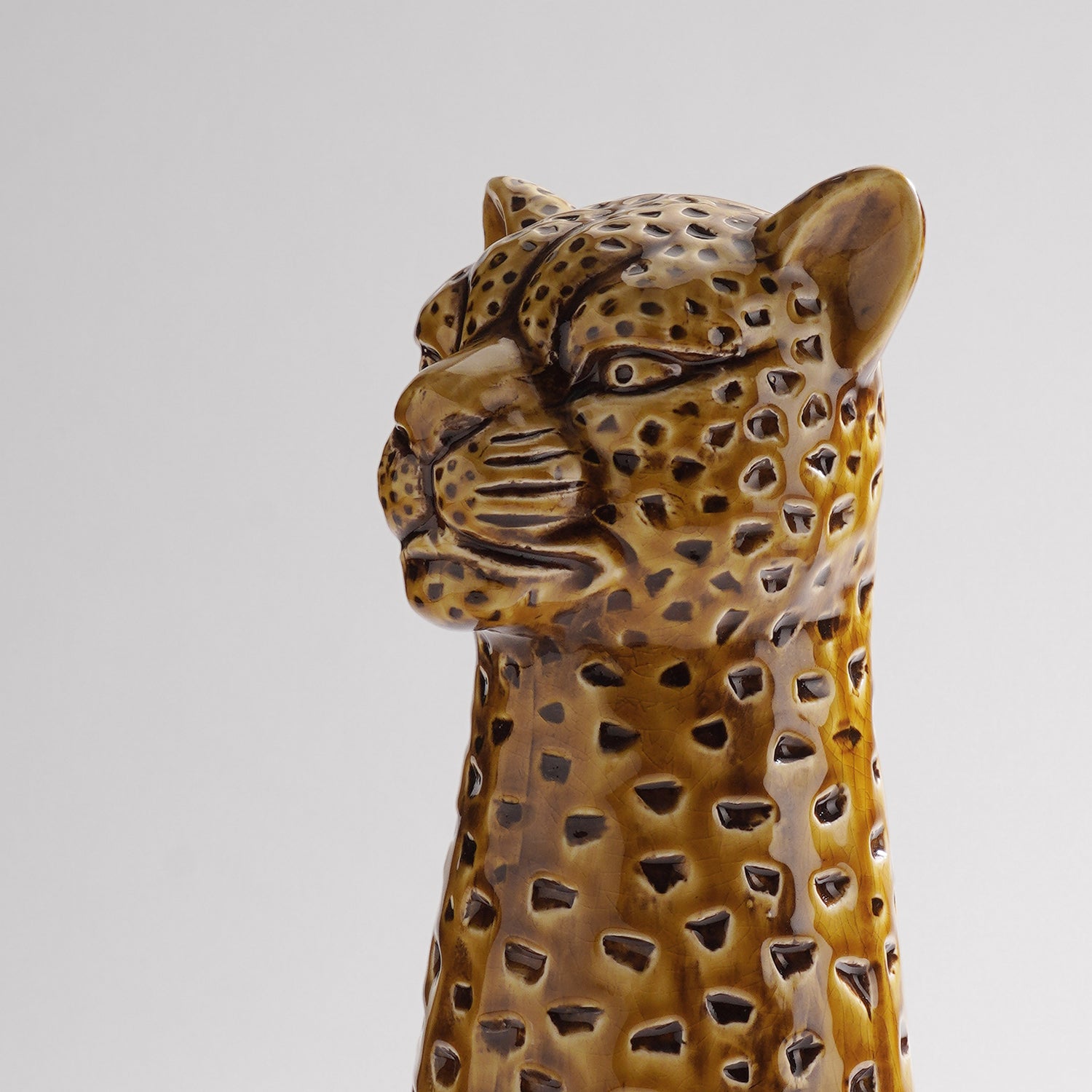 Brown Leopard Head Shaped Ceramic Vase - Large