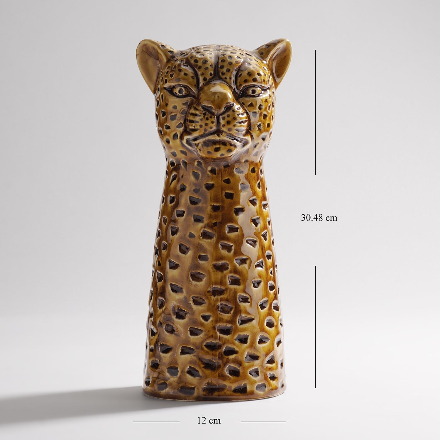 Brown Leopard Head Shaped Ceramic Vase - Large