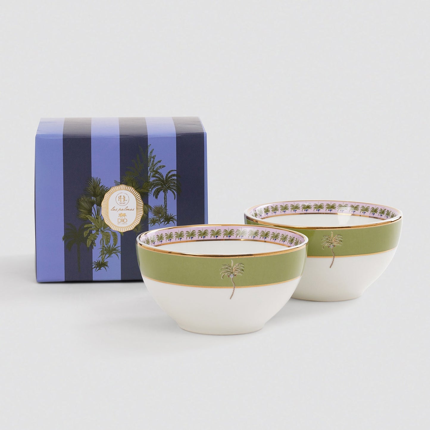 Set of 2 Pink & Green Palmera Print Bowls