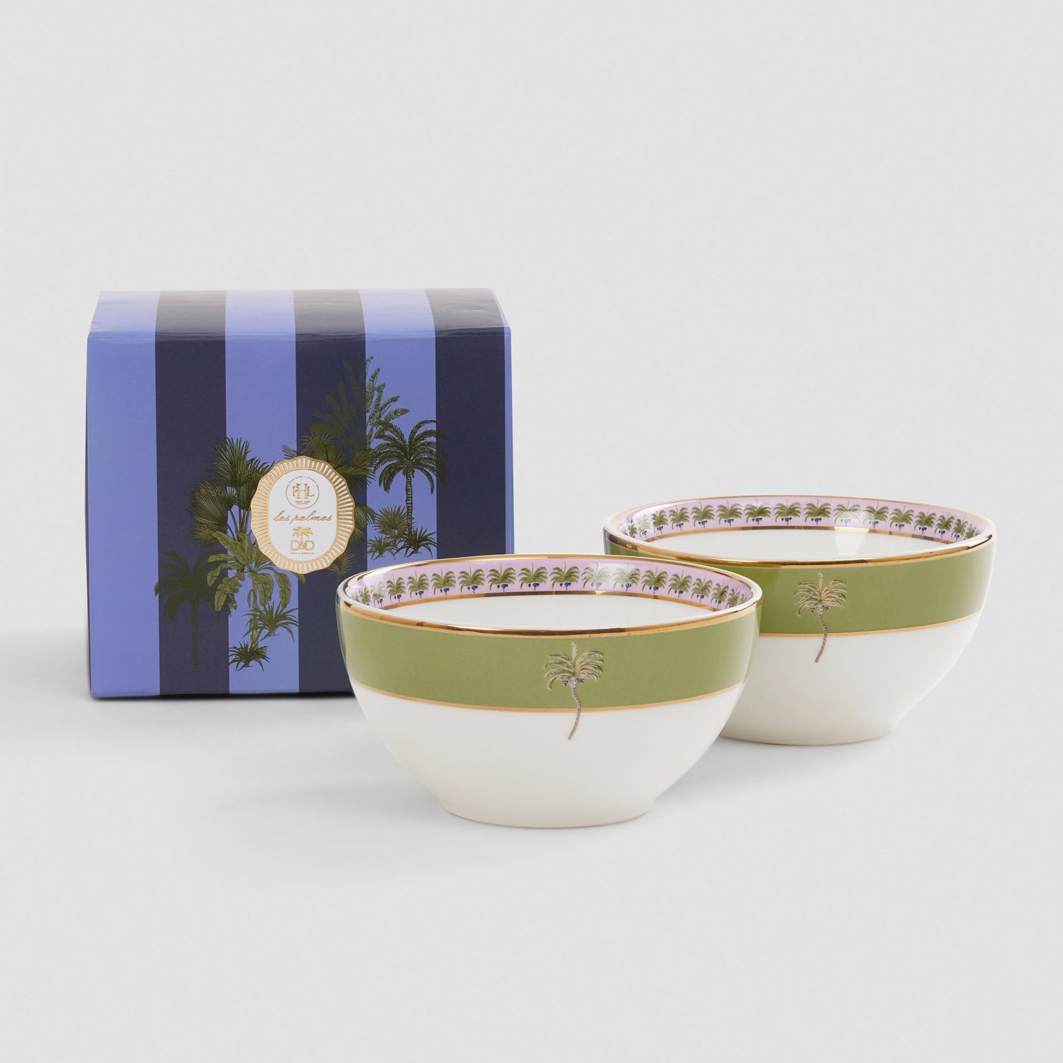 Set of 2 Pink & Green Palmera Print Bowls